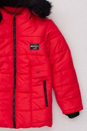 İçi Polar Kürk Kapüşonlu Fermuar Kapamalı Cepli Erkek Çocuk Mont- 16 YAŞ