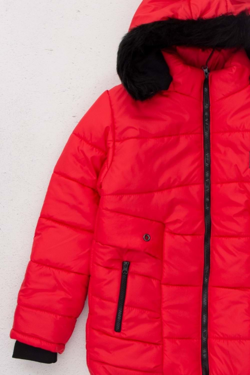 İçi Polar Kürk Kapüşonlu Fermuar Kapamalı Cepli Erkek Çocuk Mont- 16 YAŞ