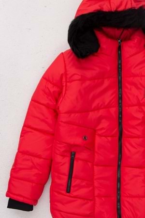 İçi Polar Kürk Kapüşonlu Fermuar Kapamalı Cepli Erkek Çocuk Mont- 16 YAŞ