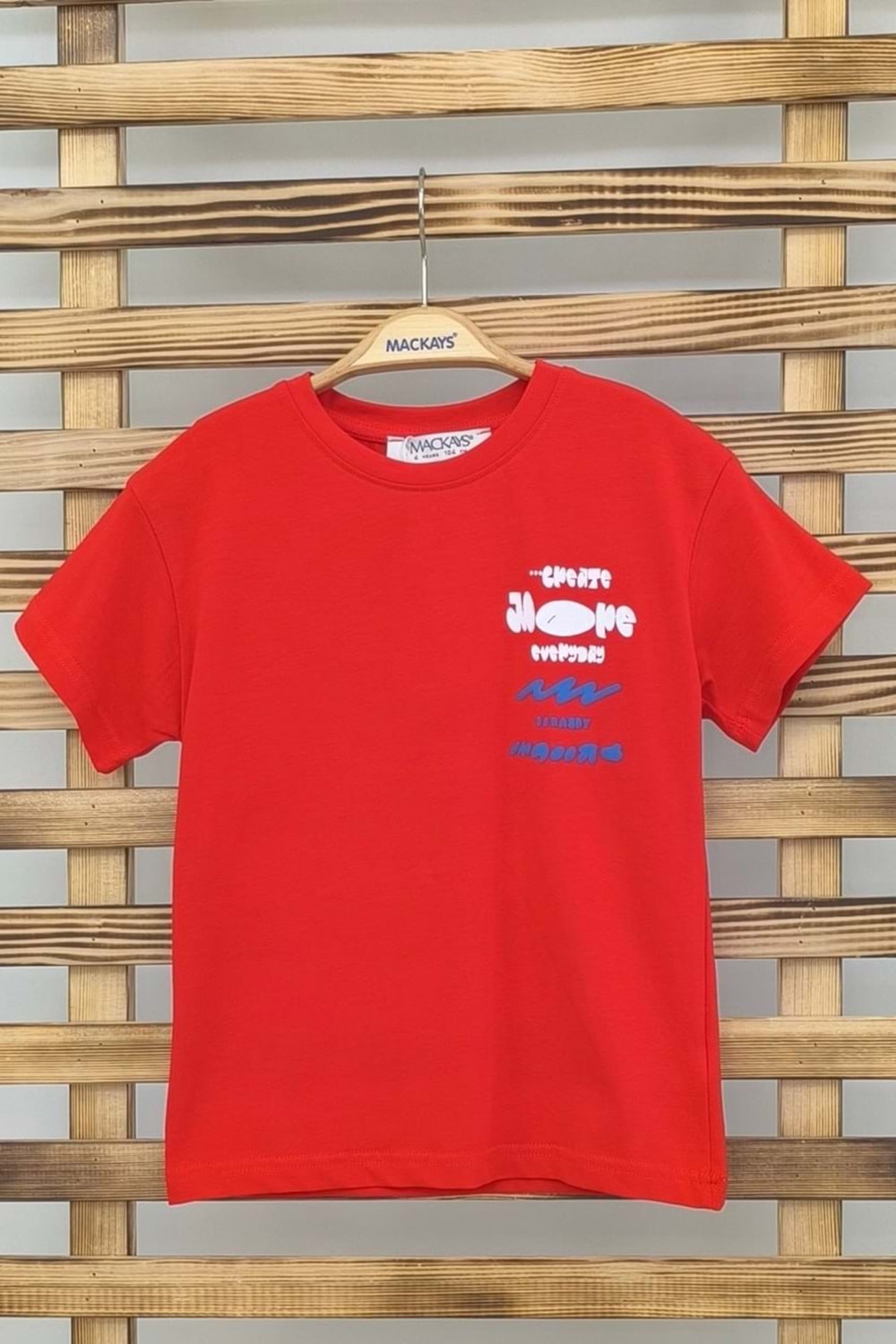 Önü Sırtı BaskılıBisiklet Yaka Erkek Çocuk T-Shirt - Kırmızı