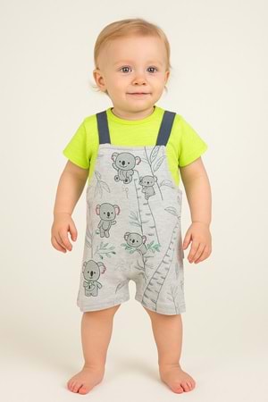 Koala Baskılı Neon Yeşil Bebek Salopet Takım (2 Parça)