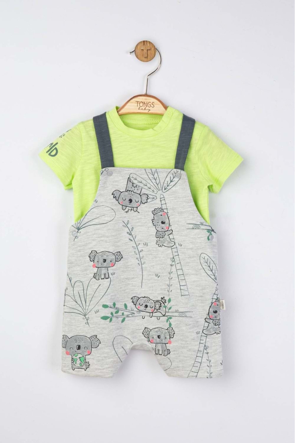 Koala Baskılı Neon Yeşil Bebek Salopet Takım (2 Parça)