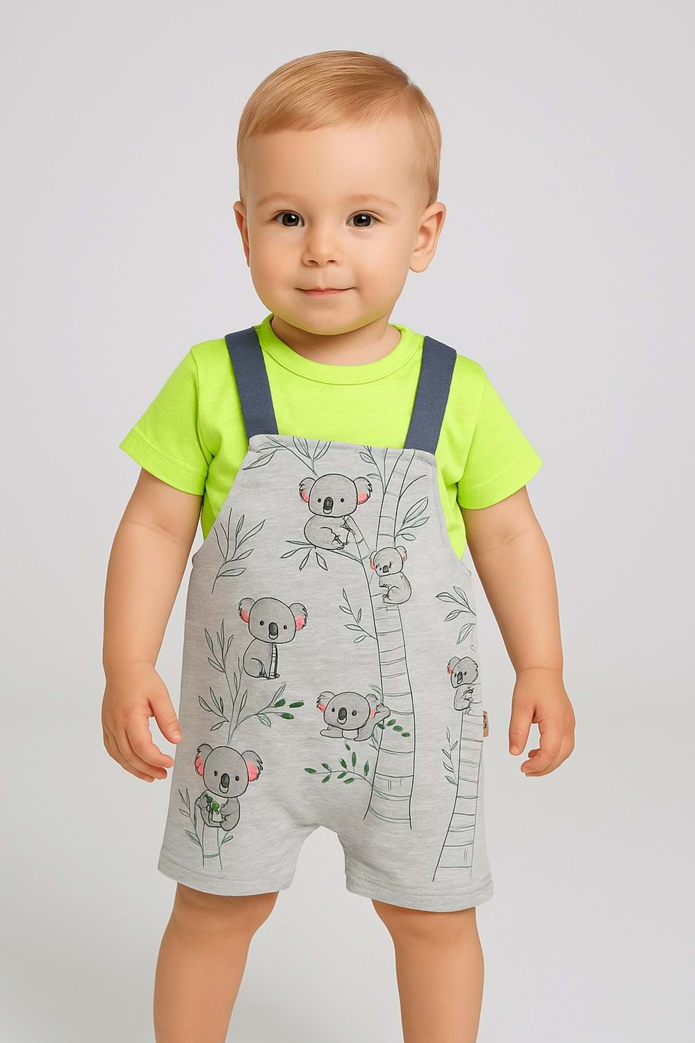 Koala Baskılı Neon Yeşil Bebek Salopet Takım (2 Parça)