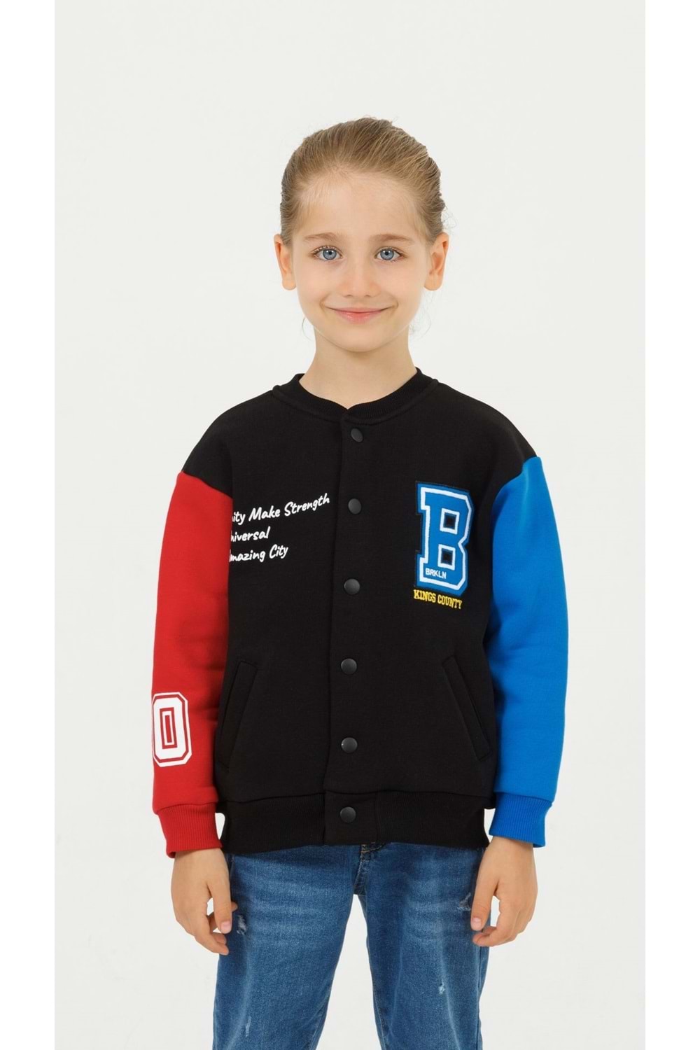 Erkek Çocuk Bisiklet Yaka Önden Düğmeli İçi Şardonlu Cepli Kolej Hırka - Saks - 9-10 YAŞ