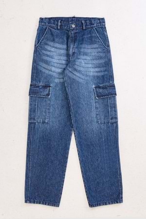 Kargo Cepli Bagi Model Kot Pantolon - İndigo - 9-10 YAŞ