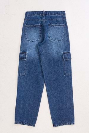 Kargo Cepli Bagi Model Kot Pantolon - İndigo - 9-10 YAŞ