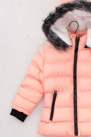 İçi Polarlı Çıkarılabilir Kapüşonlu Cepli Kız Çocuk Mont- Gül - 4 YAŞ