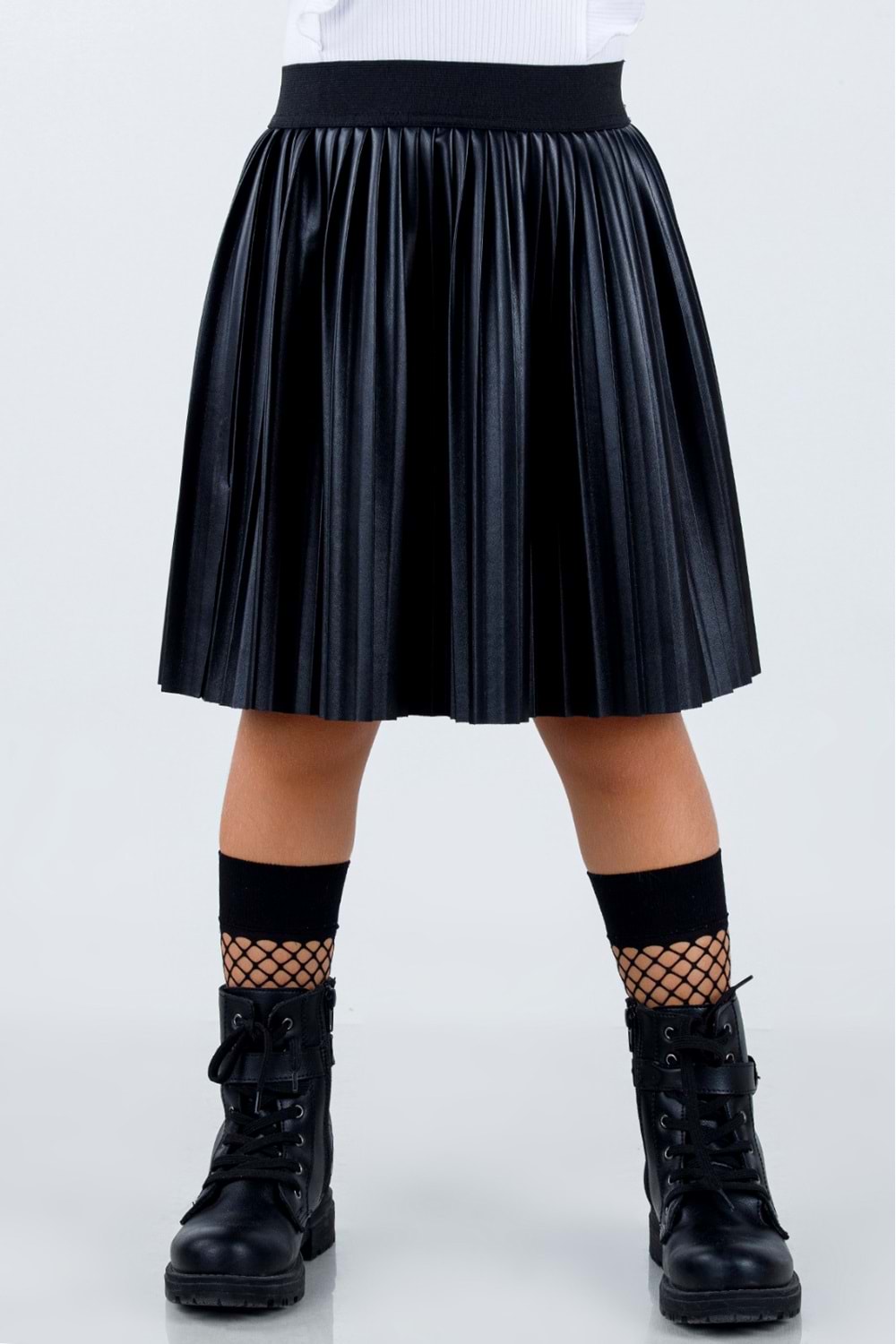 9017 ÇOCUK KIZ DERİ ETEK DMB - Siyah - 10-11 YAŞ