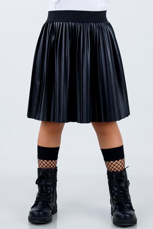 9017 ÇOCUK KIZ DERİ ETEK DMB - Siyah - 10-11 YAŞ