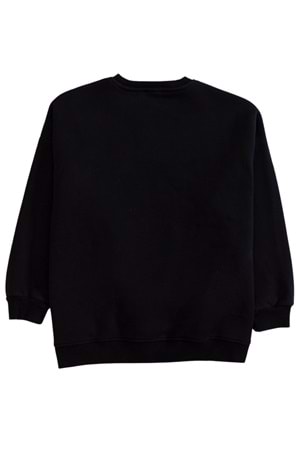 Bisiklet Yaka Önü Baskılı Oversize Sweatshirt - Siyah - 13-14 YAŞ