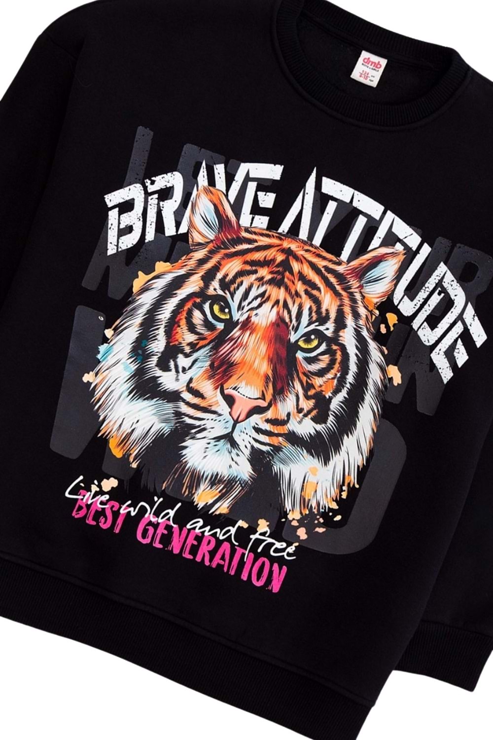 Bisiklet Yaka Önü Baskılı Sweatshirt - Siyah - 13-14 YAŞ