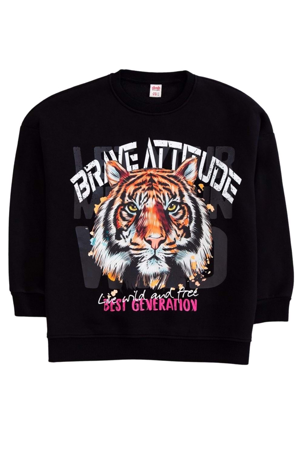 Bisiklet Yaka Önü Baskılı Sweatshirt - Siyah - 13-14 YAŞ