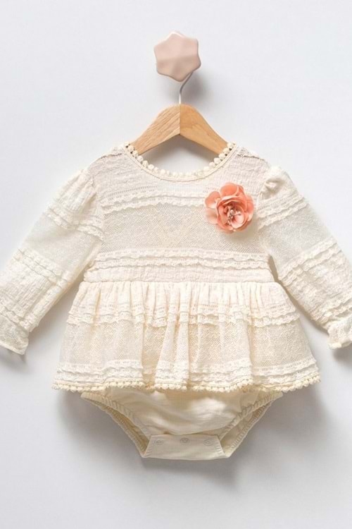 Güpürlü Dantel Kumaş Alttan Çıtçıtlı Kız Bebek Elbise