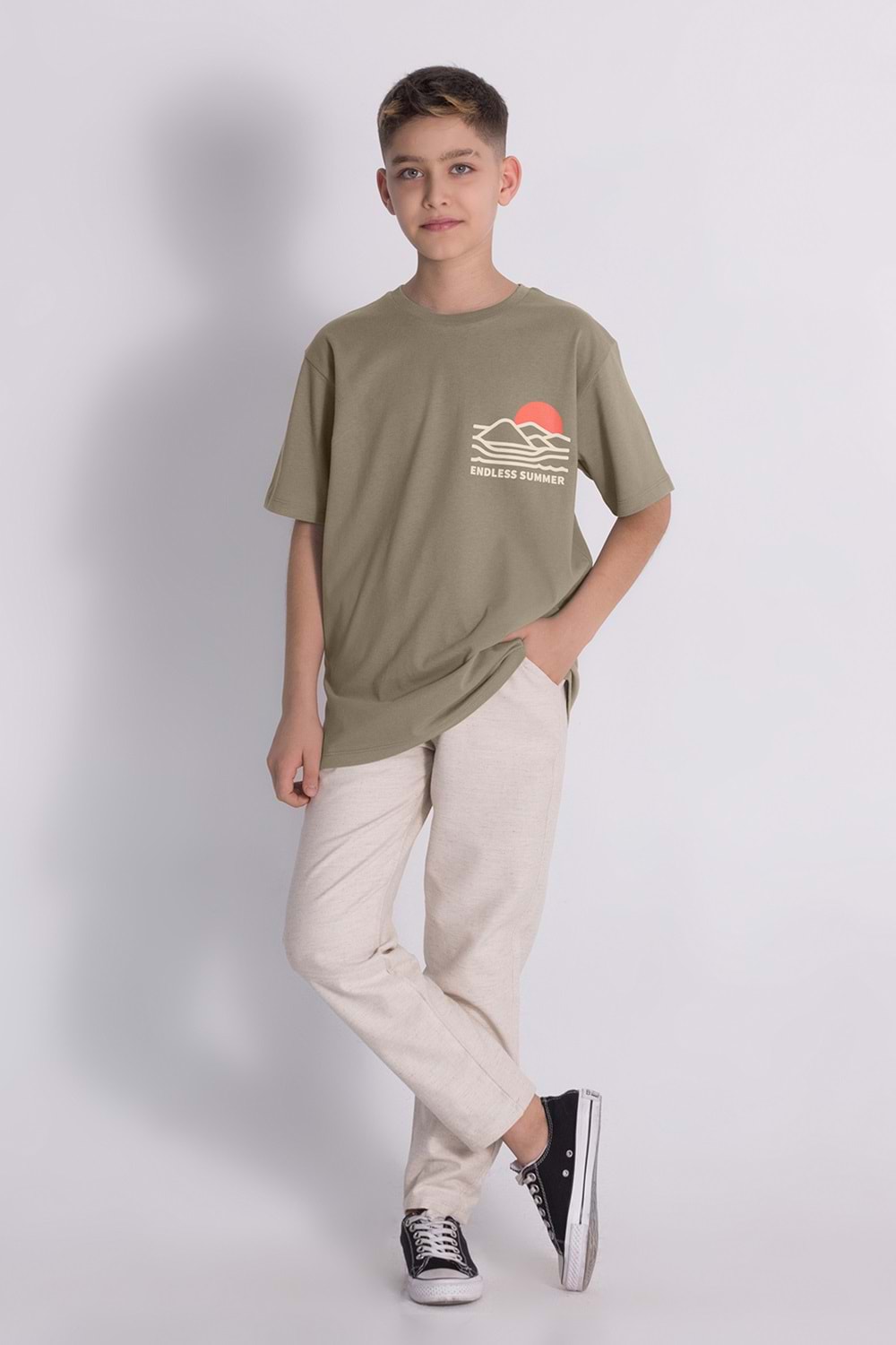 Bisiklet Yaka Summer Baskılı Pantolon Tşört Alt Üst Takım