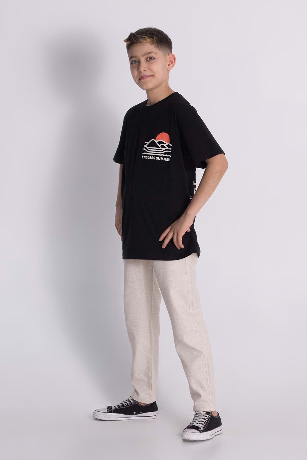 Bisiklet Yaka Summer Baskılı Pantolon Tşört Alt Üst Takım - 9-10 YAŞ