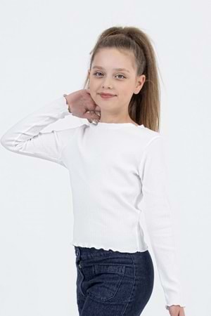 Kız Çocuk Uzun Kollu Ribana Tişört Ekru & Siyah