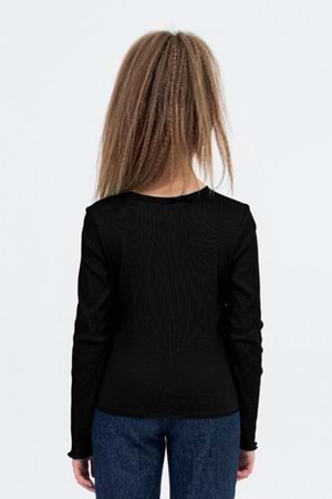 Kız Çocuk Uzun Kollu Ribana Tişört Ekru & Siyah