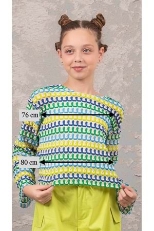 Raşel Örgülü Desenli Askılı Badili Kız Çocuk Bluz - Fıstık Yeşil - 9-10 YAŞ