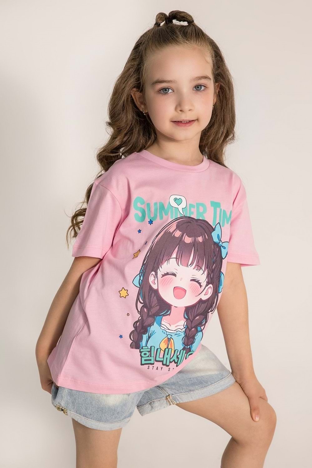 Summer Time Baskılı Bisiklet Yaka Kız T-shirt - 6-7 YAŞ