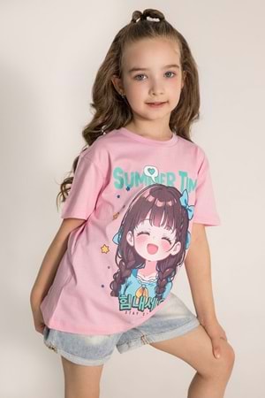 Summer Time Baskılı Bisiklet Yaka Kız T-shirt - 6-7 YAŞ