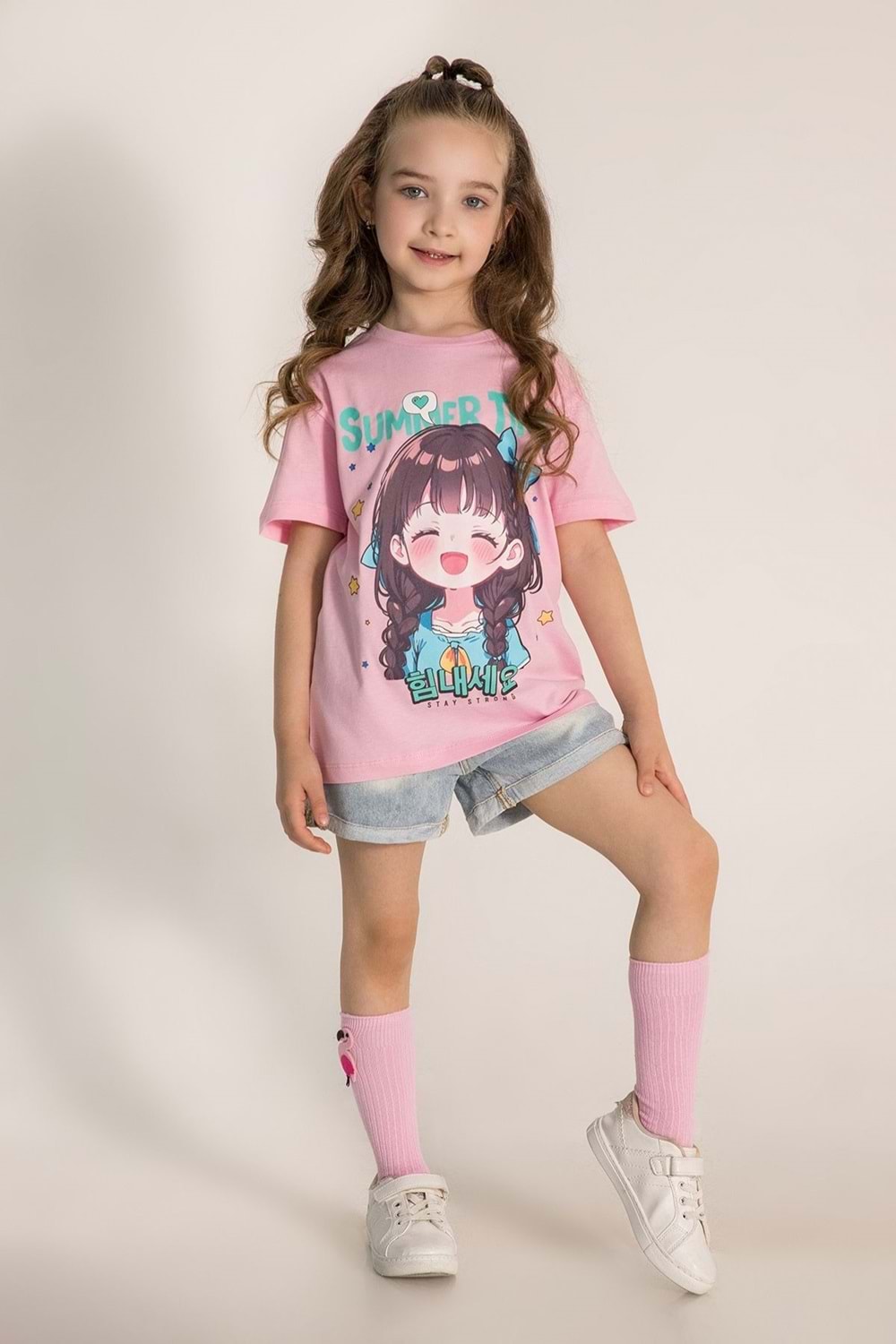 Summer Time Baskılı Bisiklet Yaka Kız T-shirt - 6-7 YAŞ