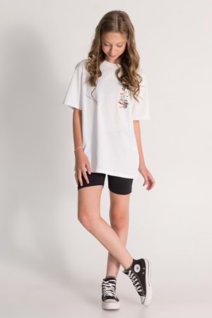 Önü Sırtı Tokyo Baskılı Bisiklet Yaka Kız Çocuk T-Shirt - Beyaz