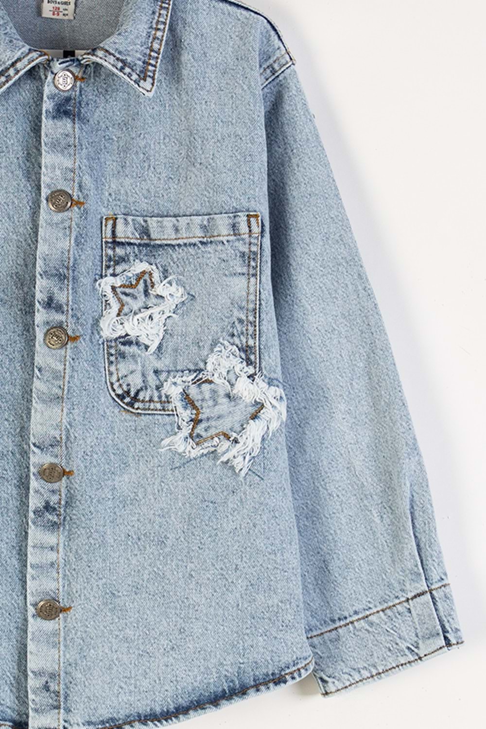 DMB BOYS & GIRLS Tek Cepli Yıldız Nakışlı Denim Kız Çocuk Kot Gömlek