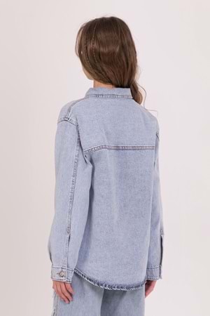 DMB BOYS & GIRLS Tek Cepli Yıldız Nakışlı Denim Kız Çocuk Kot Gömlek