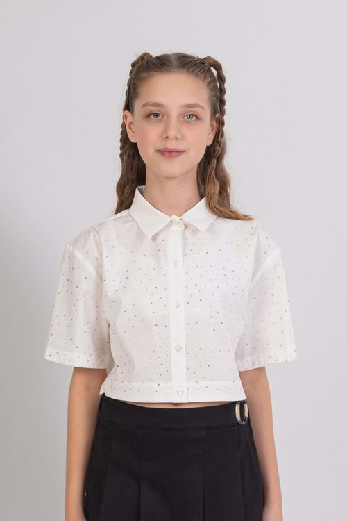 Taş Baskılı Crop Model Kız Çocuk Gömlek