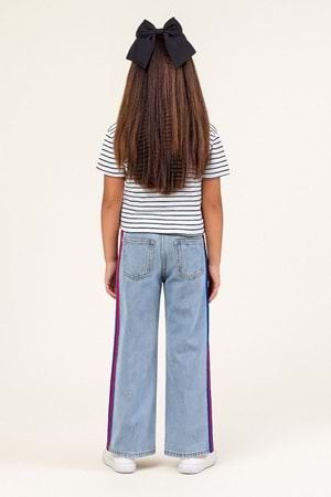 Kız Çocuk Renkli Şeritli Bol Paça Kot Pantolon