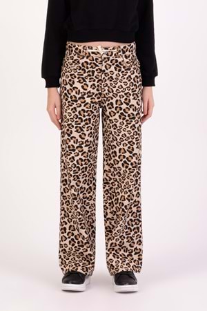 Leopar Desenli Ayarlanabilir Belli Kız Çocuk Gabardin Pantolon