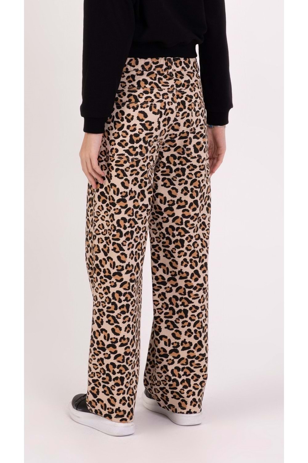 Leopar Desenli Ayarlanabilir Belli Kız Çocuk Gabardin Pantolon
