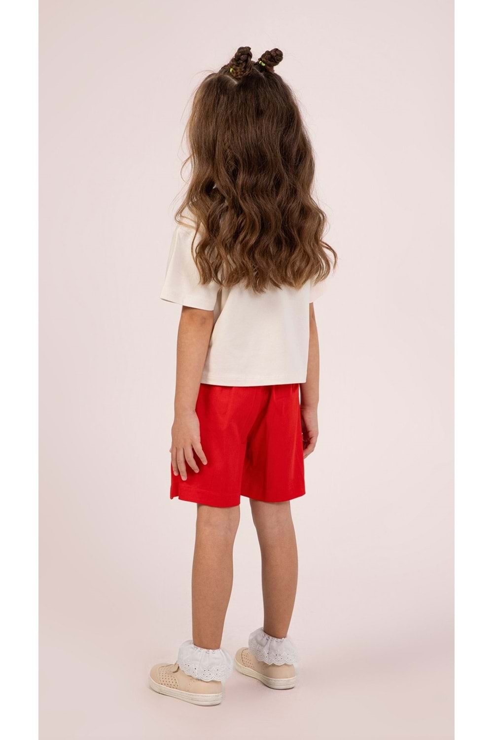 Önü Sargı Nakış İşlemeli Şort Etekli Kız Çocuk Takım