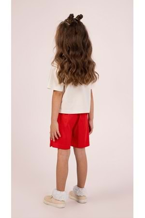 Önü Sargı Nakış İşlemeli Şort Etekli Kız Çocuk Takım