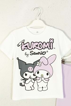 Kuromi ve My Melody Baskılı Kız Çocuk Tişört