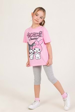 Kuromi ve My Melody Baskılı Kız Çocuk Tişört