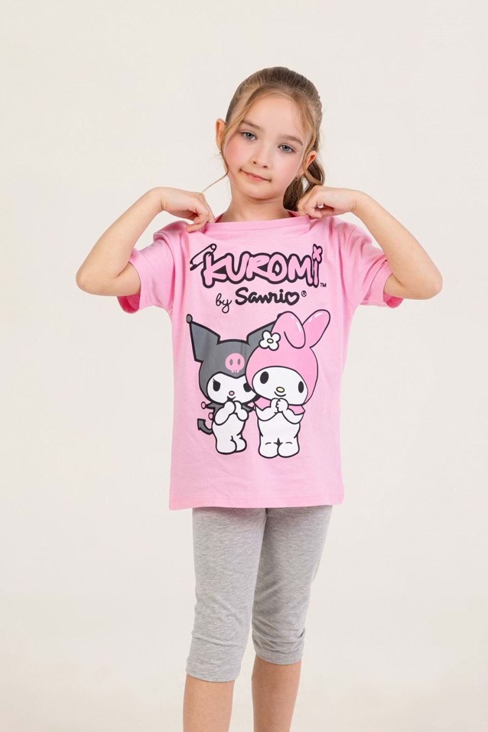 Kuromi ve My Melody Baskılı Kız Çocuk Tişört