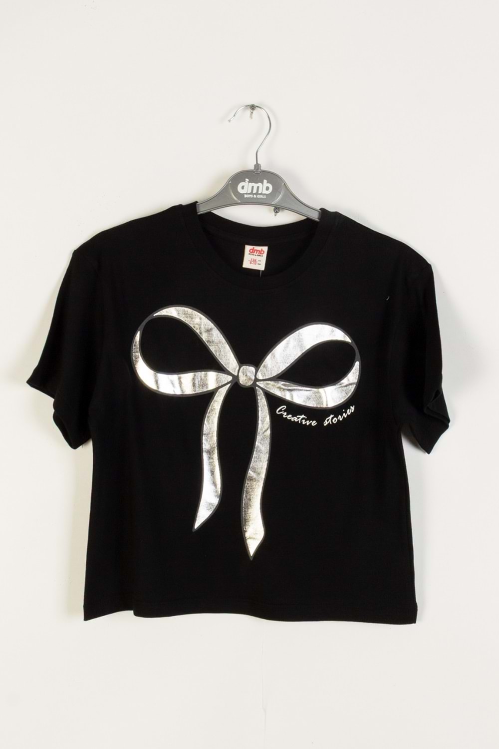 Fiyon Varak Baskılı Bisiklet Yaka Kız Çocuk T-Shirt - Siyah