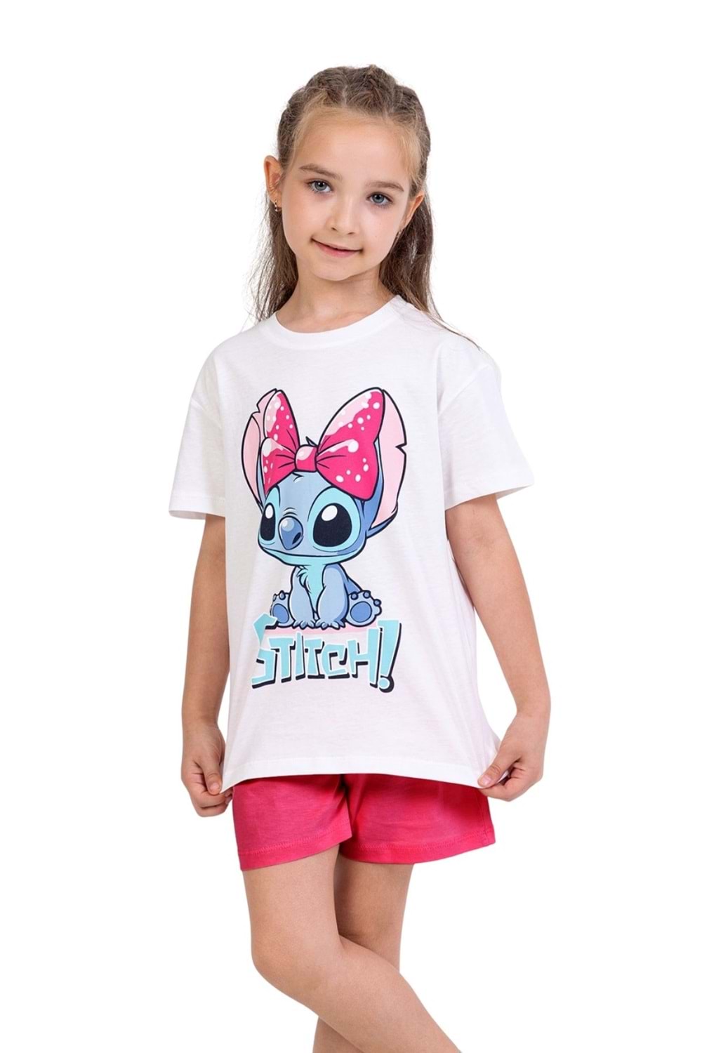 Stitch Baskılı Kız Çocuk Tişört ve Şort Takımı