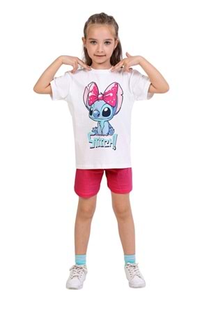 Stitch Baskılı Kız Çocuk Tişört ve Şort Takımı