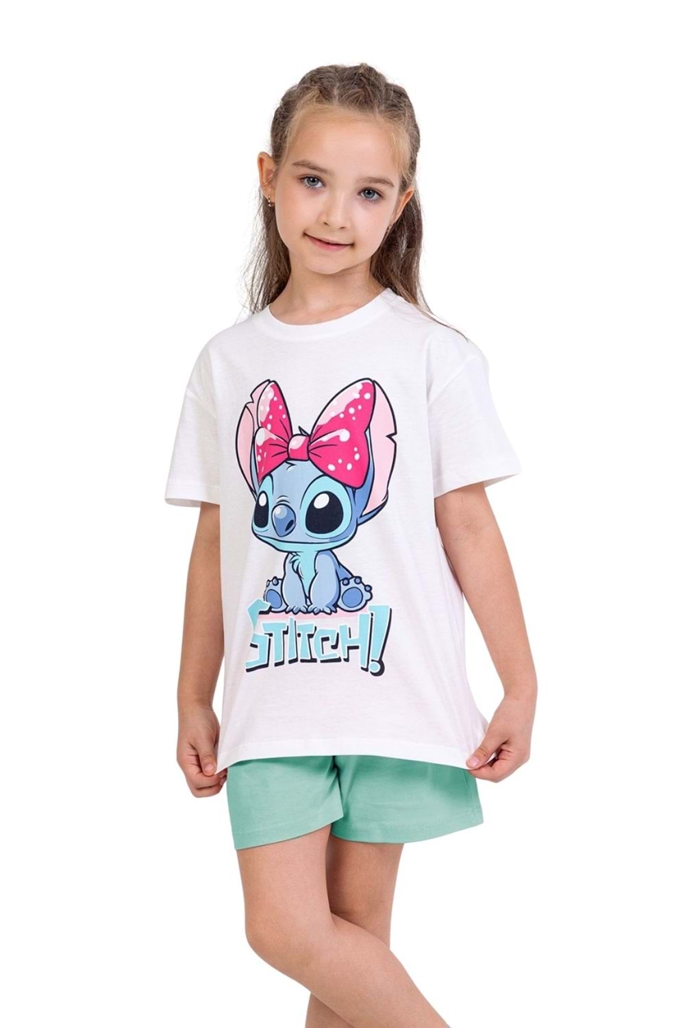 Stitch Baskılı Kız Çocuk Tişört ve Şort Takımı
