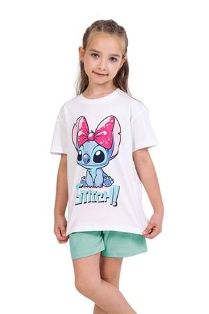 Stitch Baskılı Kız Çocuk Tişört ve Şort Takımı