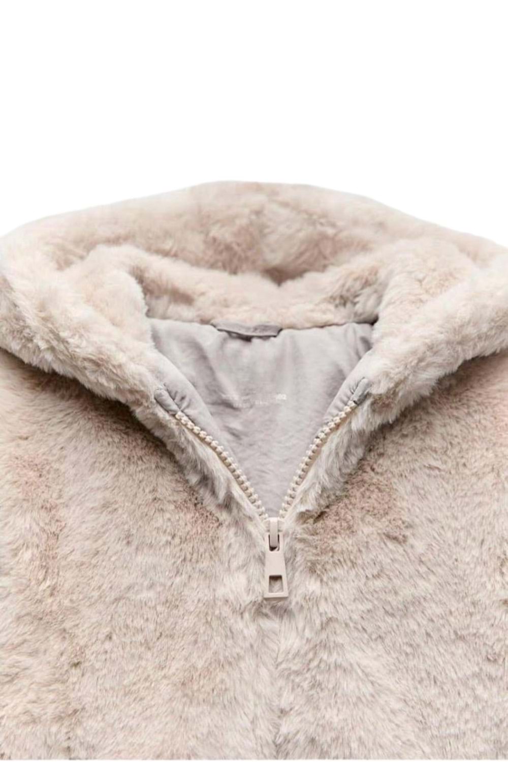 Kürk Peluş Kapüşonlu Fermuar Kapamalı Kız Çocuk Mont