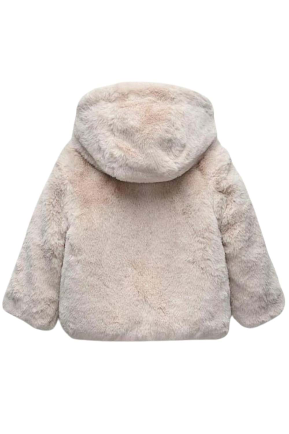 Kürk Peluş Kapüşonlu Fermuar Kapamalı Kız Çocuk Mont