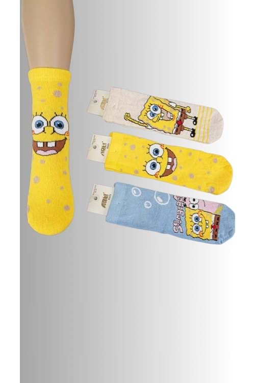 Sünger Bob Baskılı Spance Kız Soket Çorap - Bej