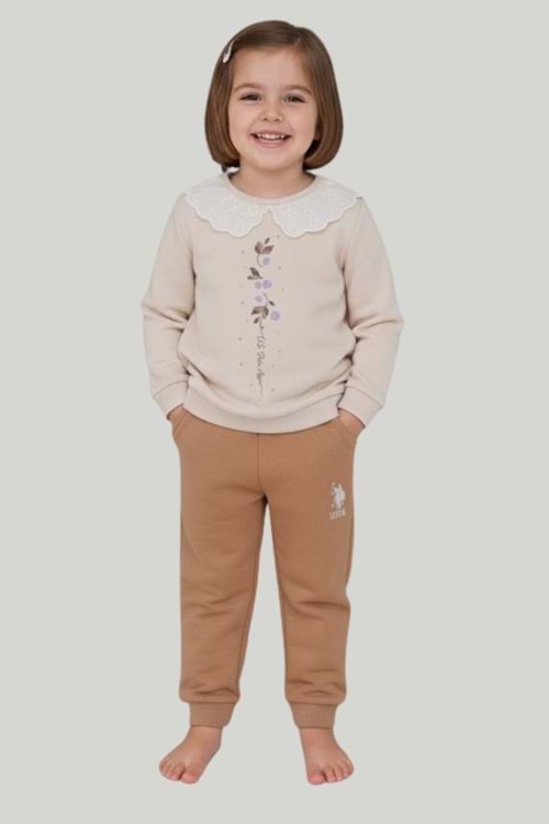 Önü Baskılı Bebe Yaka Kız Bebek Eşofman Takım