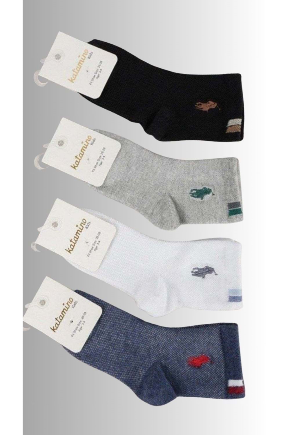 At Nakışlı Erkek Çocuk Çorap - Beyaz