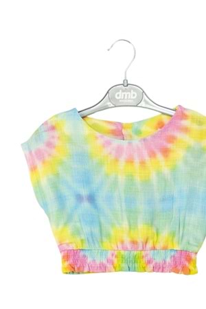 Batik Desenli Crop Top ve Şort Kız Çocuk Takım