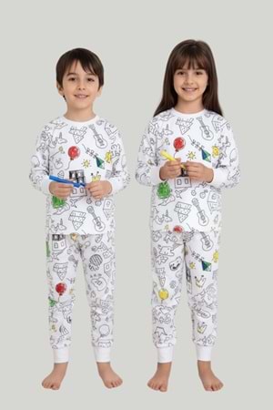 Boyanabilir Desenli Eğitici Çocuk Pijama Takımı (Unisex)