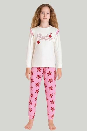Kız Çocuk Barbie Baskılı Uzun Kollu Pijama Takımı